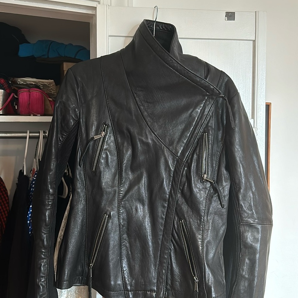 Black leather motorcycle jacket